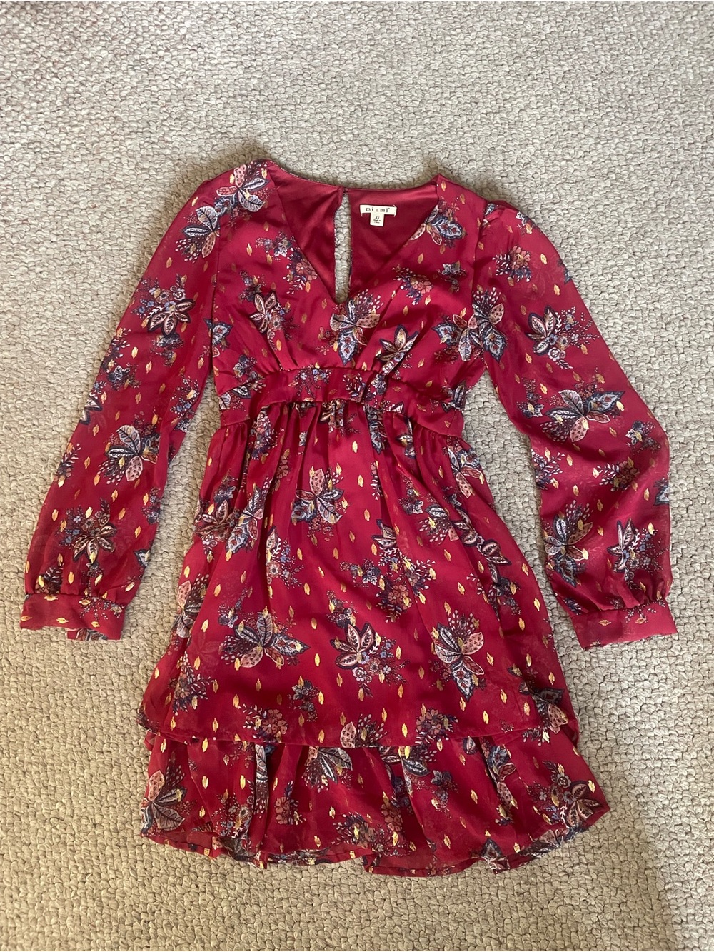 Francesca's Collections Burgundy Floral Mini Dress